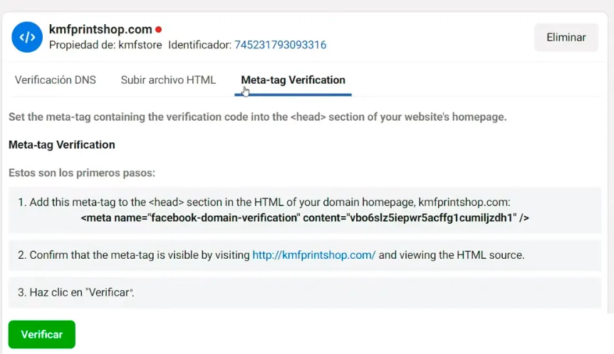 Verificación del dominio