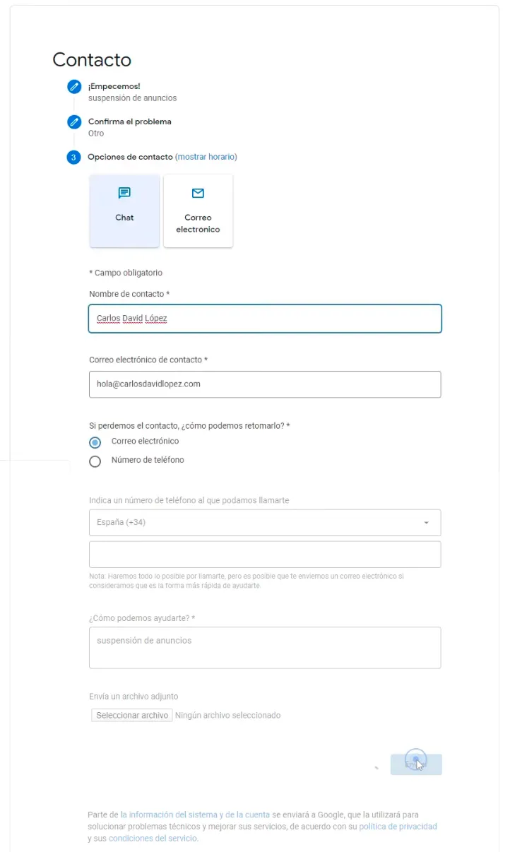 Completar opciones de chat