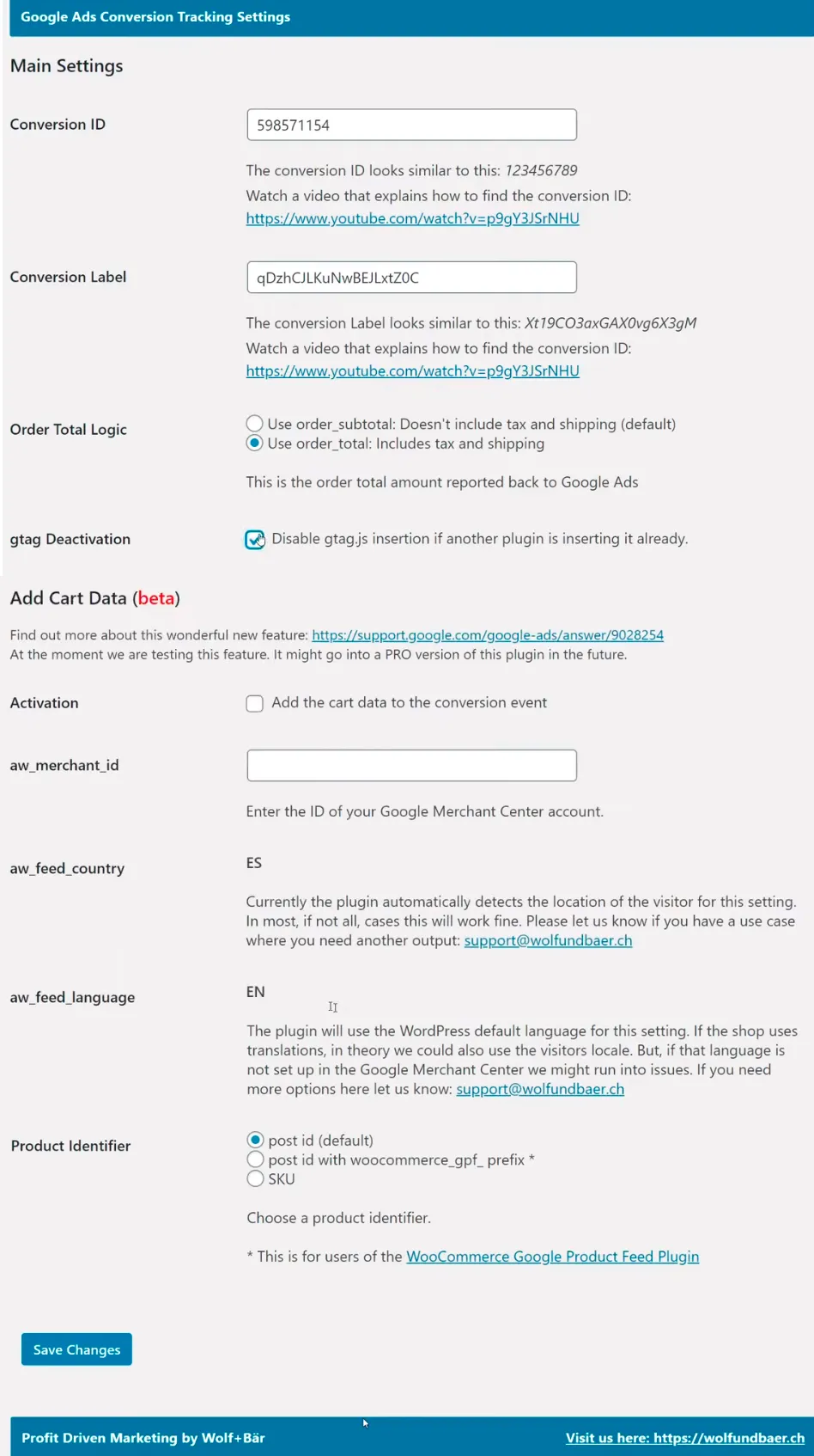 Configuración del módulo WooCommerce Google Ads Conversion Tracking