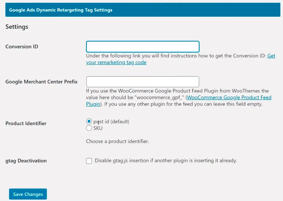 Configuración del módulo WooCommerce Google Ads Dynamic Remarketing