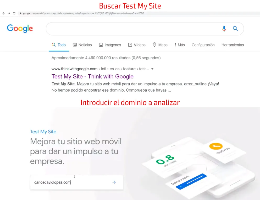 Entrando a la herramienta Test My Site