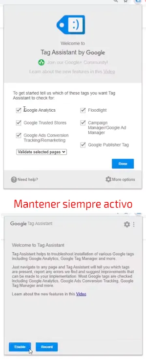 Funcionalidades de la herramienta de Google Tag Assistant