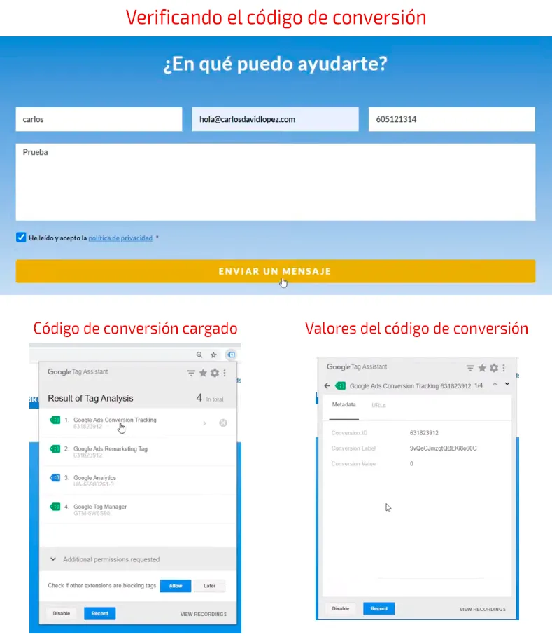 Posibilidad de medir cada uno de los códigos que se van cargando