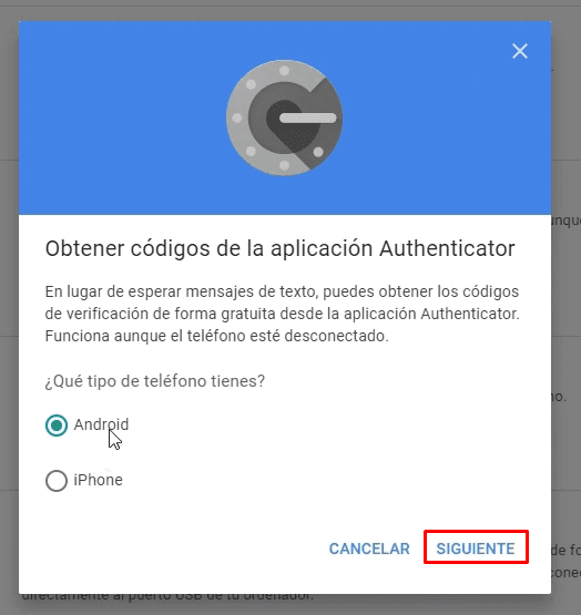 Obtener códigos de la aplicación Authenticator