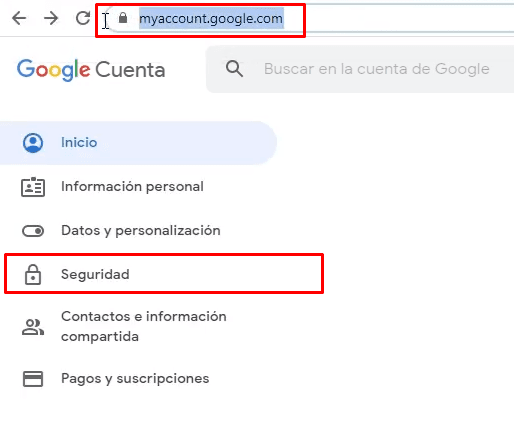 Acceder a la sección de Seguridad