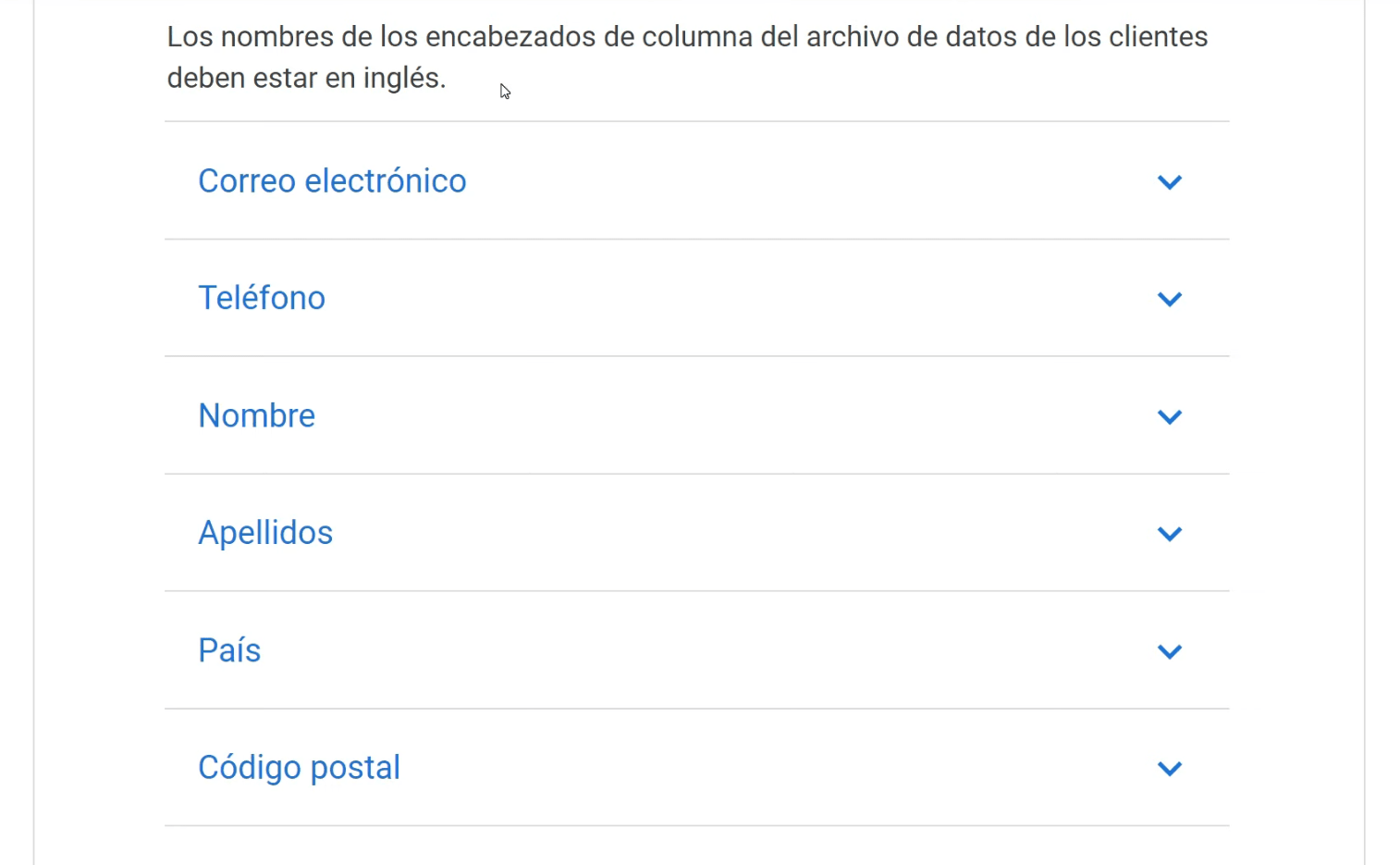 Consideraciones antes de subir el archivo de listados