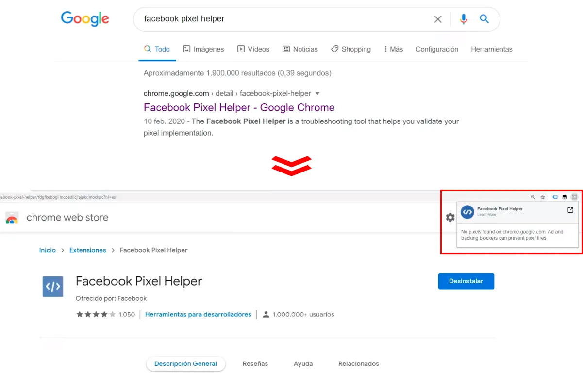 Instalación de la extensión Facebook Pixel Helper