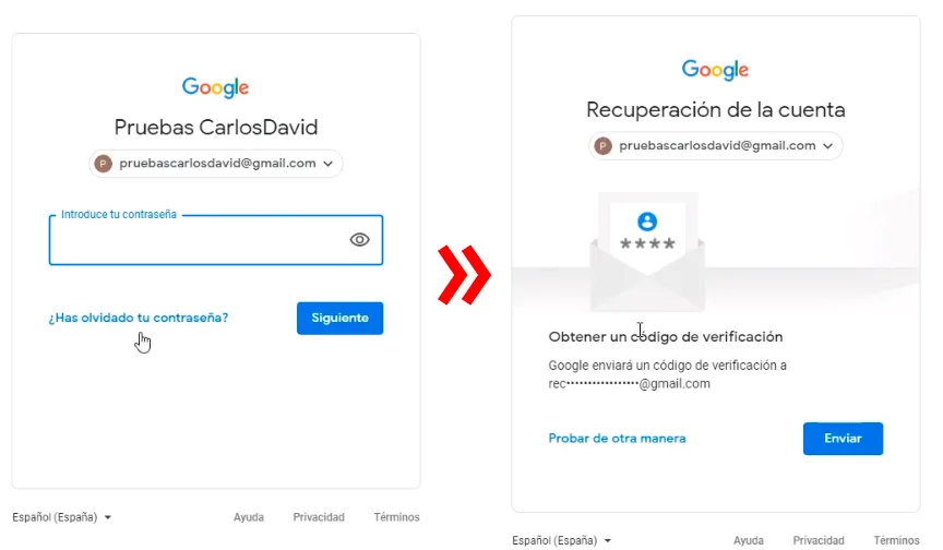 Seleccionar opción para recuperar contraseña