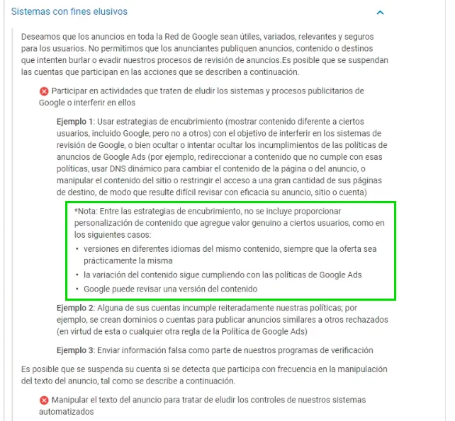 Políticas de sistemas con fines elusivos