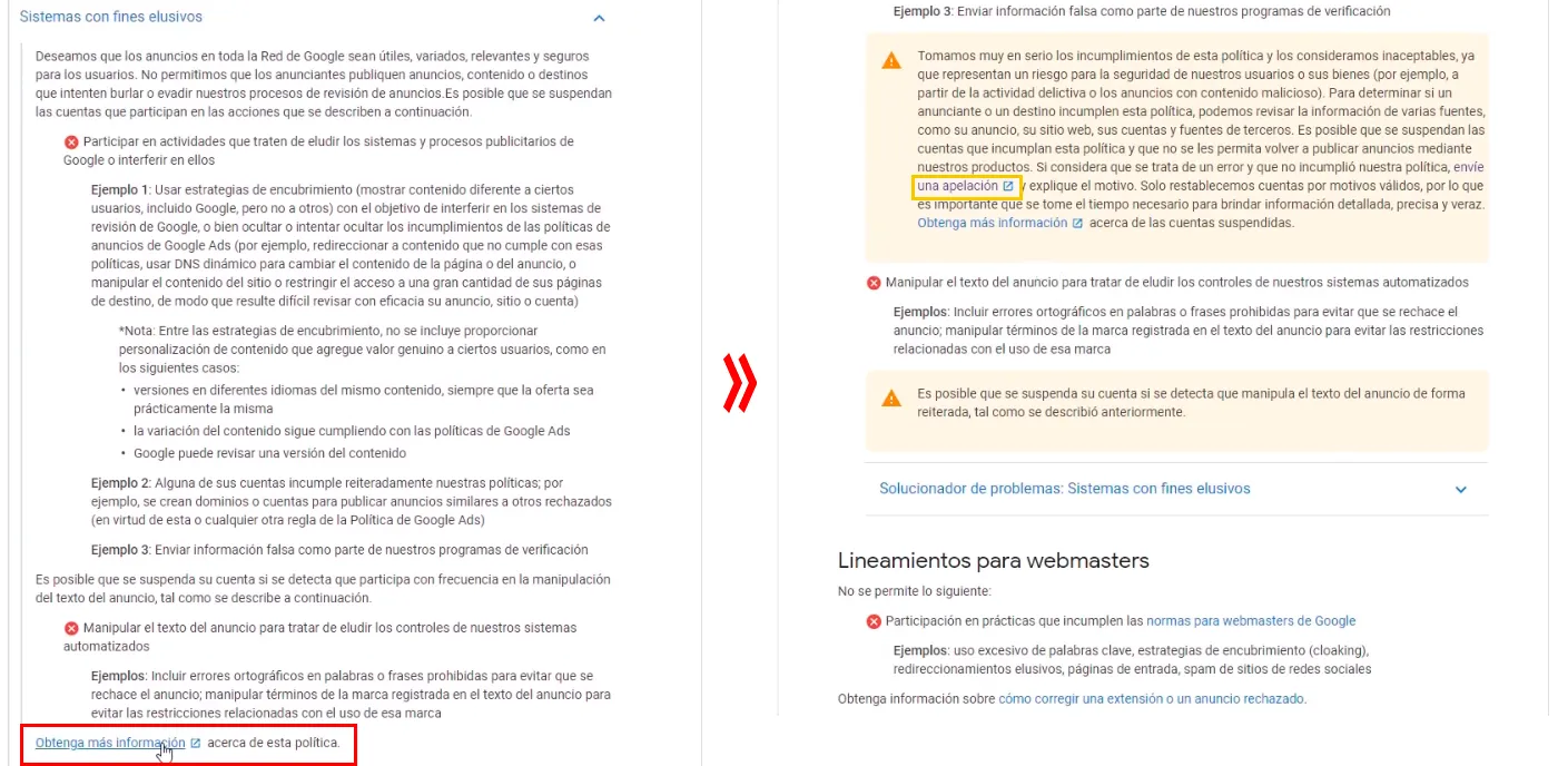 Más información y apelaciones de la suspensión por elusión
