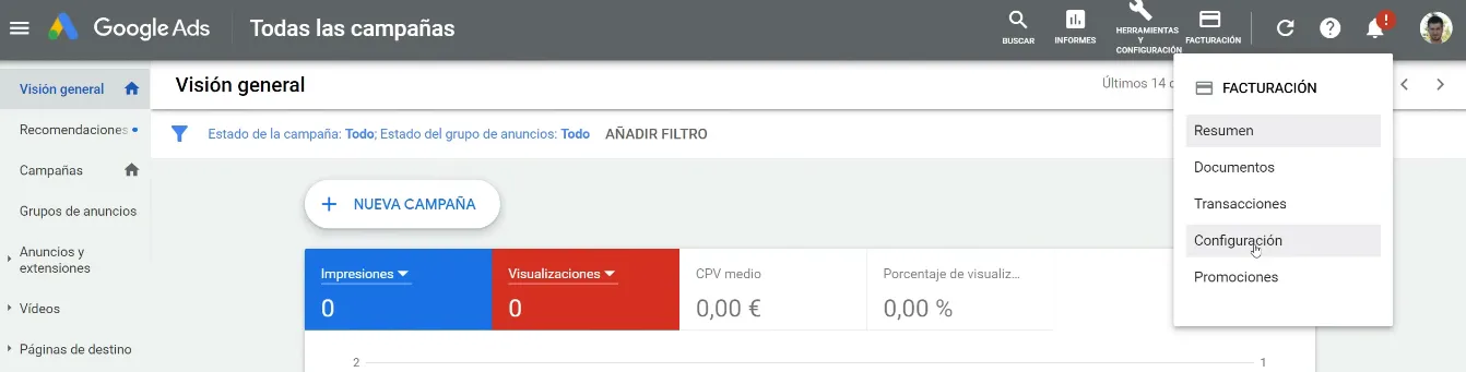 Acceder a Facturación en Google Ads