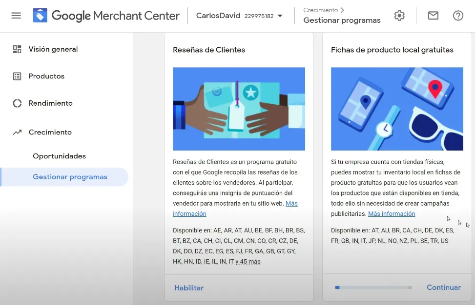 Fichas de producto locales