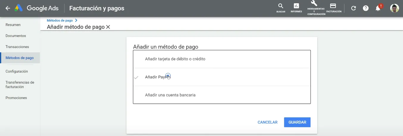 Añadir nuevo método de pago