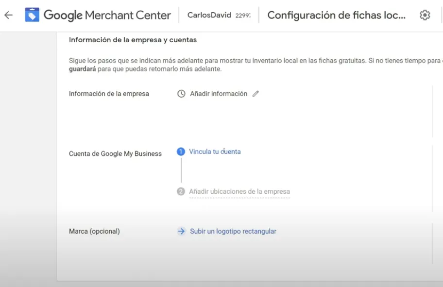 Enlazar Merchant Center y Google My Business - Método 1