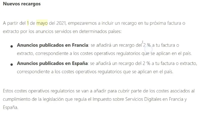 Nuevos recargos Google Ads