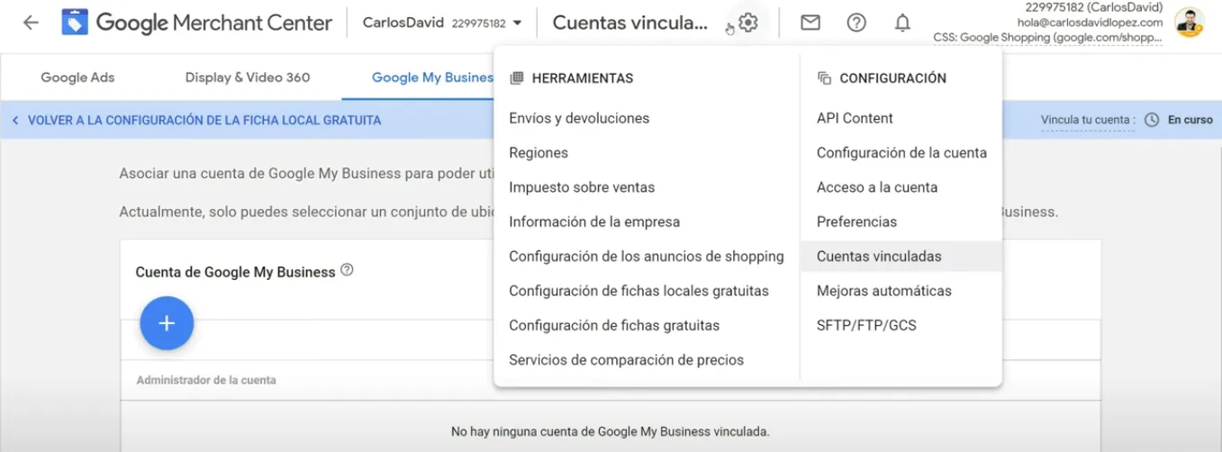 Enlazar Merchant Center y Google My Business - Método 2