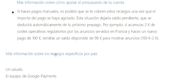 Impuesto pagos manuales Google Ads