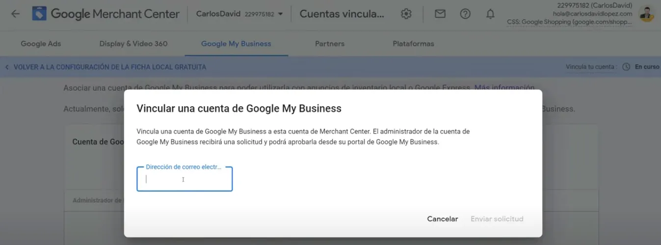 Vincular una cuenta de Google My Business