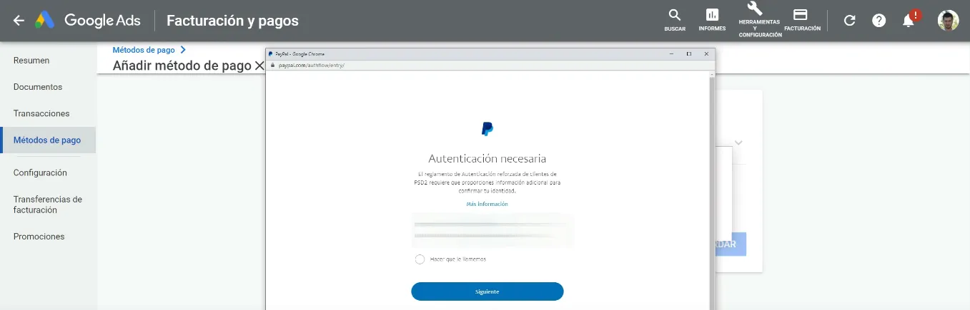 Validación de cuenta PayPal