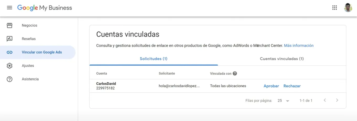 Aceptar solicitud de vincular con Google Merchant Center