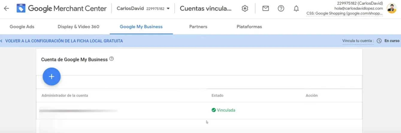 Cuenta vinculada en Merchant Center