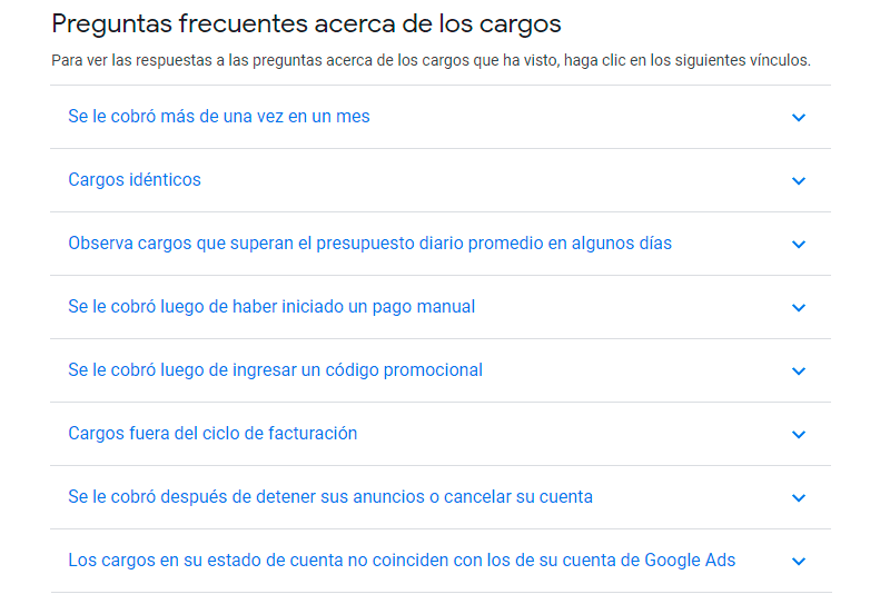 Preguntas frecuentes cargos Google Ads