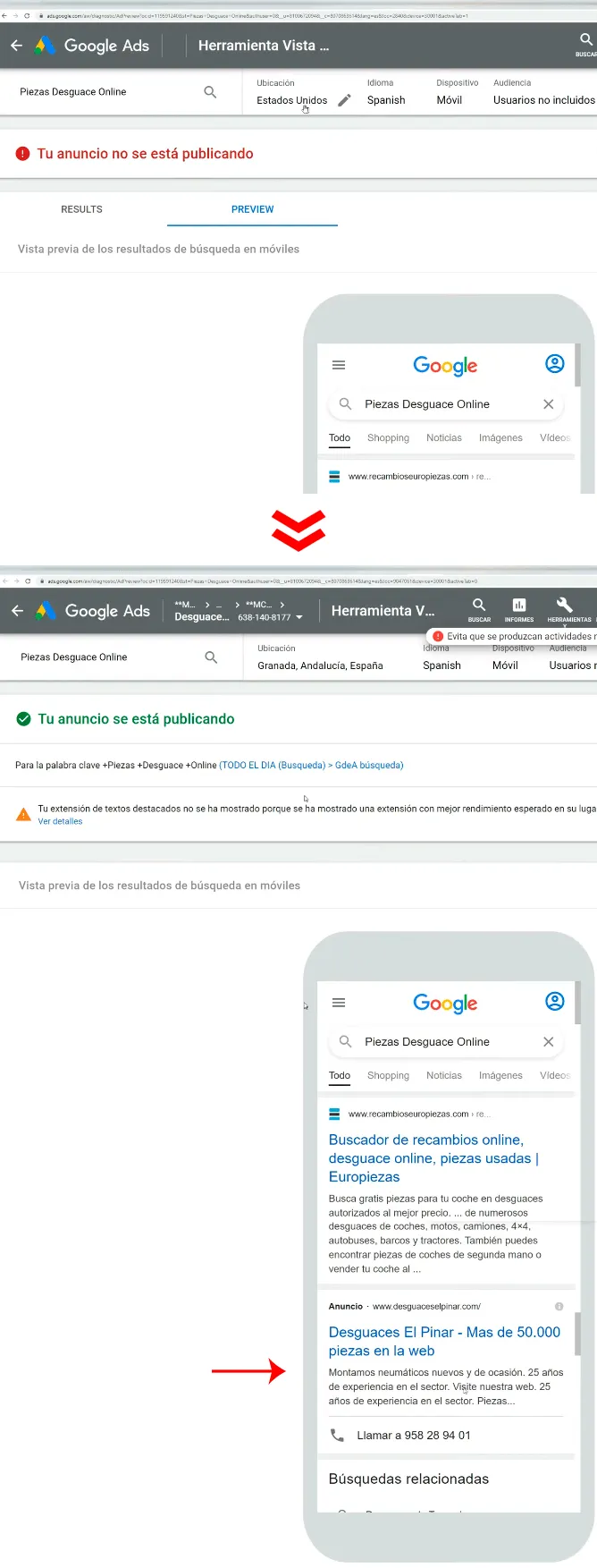Visibilidad anuncios Google Ads