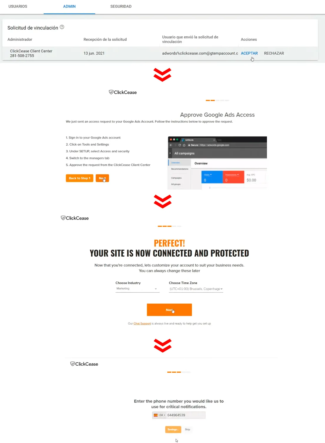 Autorización de vinculación con ClickCease