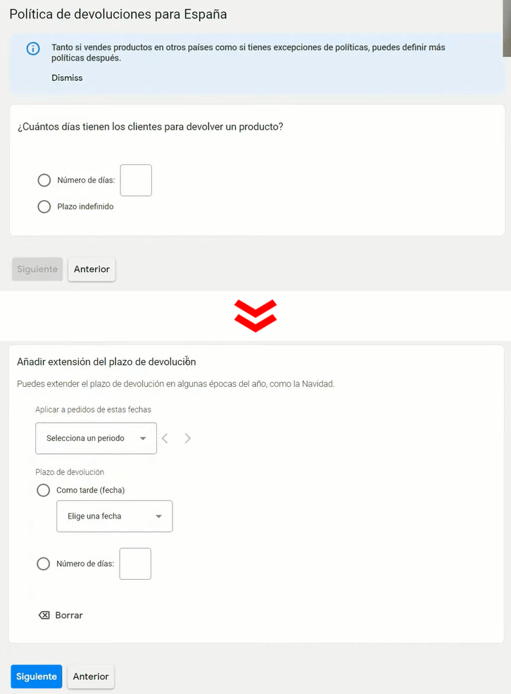 Configurar políticas de devolución en Google Shopping - Plazos para admitir las devoluciones