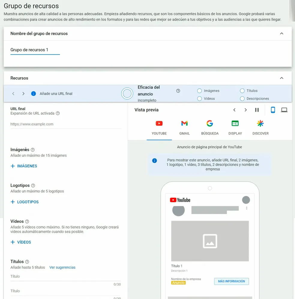 Grupos de recursos Performance Max