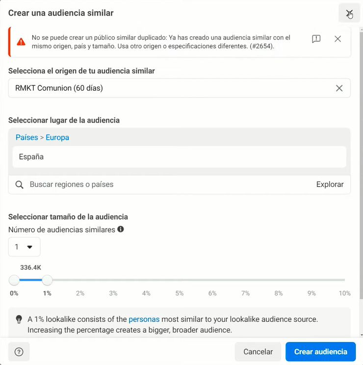 Crear nueva similitud