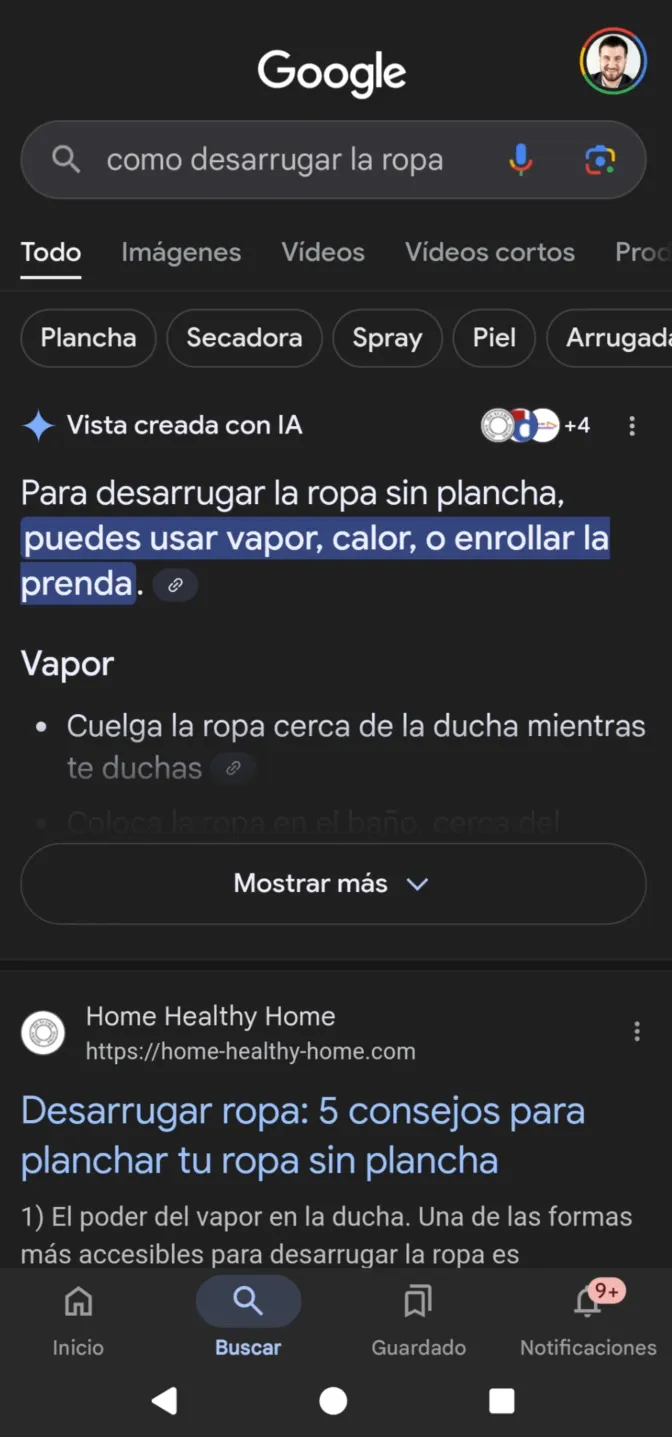 Google AI Overview ejemplo en móvil