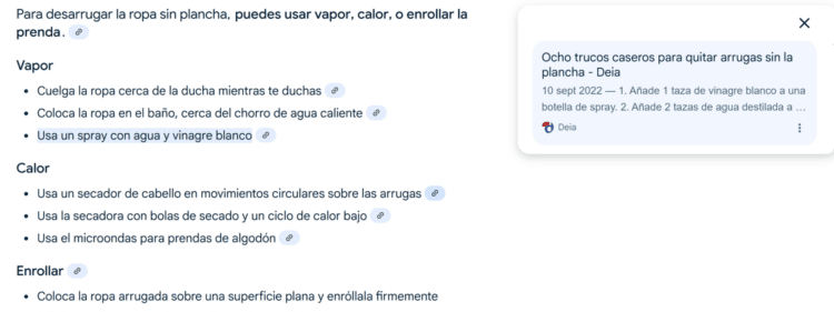 Google AI Overview enlace a resultado