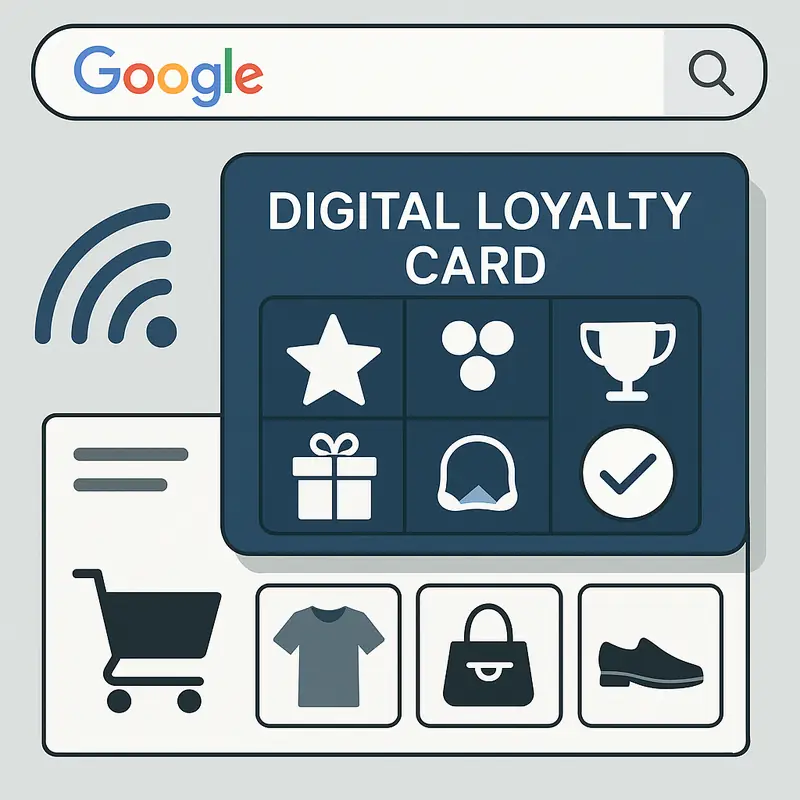 Representación conceptual de un programa de fidelización digital integrado en plataformas de Google