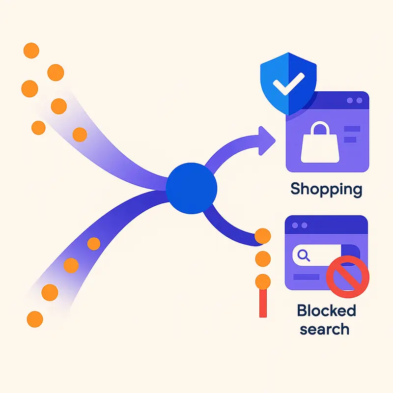 Sistema de control que separa búsquedas de marca entre campañas de Shopping y búsqueda