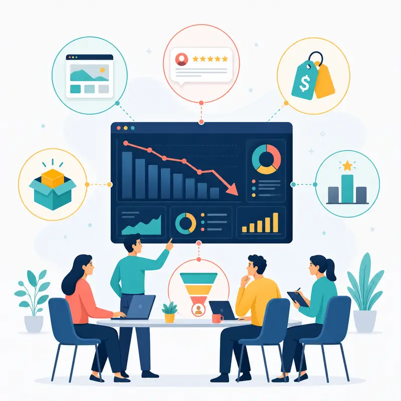 Equipo evaluando múltiples factores de negocio detrás de una caída en resultados digitales
