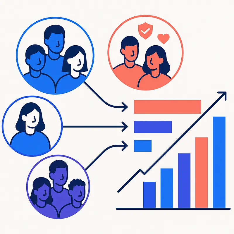 Segmentos de clientes y miembros de fidelización conectados con valores de conversión diferenciados