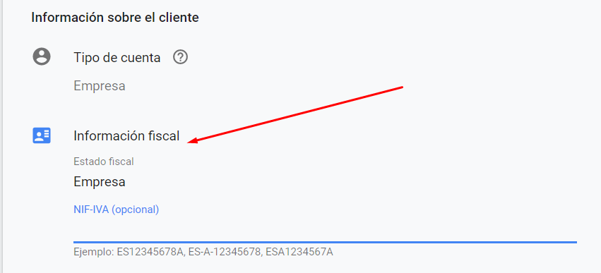 Facturacion Google Ads - Numero de IVA