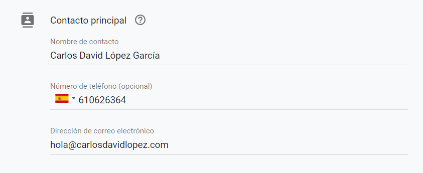 Facturacion Google Ads - Datos de contacto