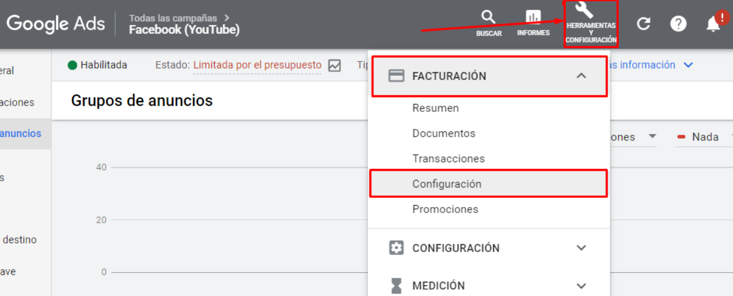 Facturación Google Ads Configurarión