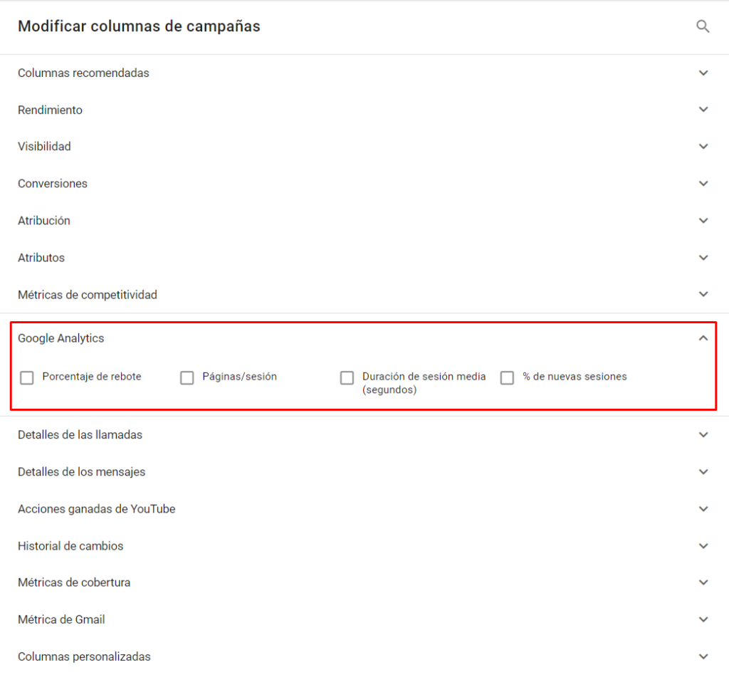 Datos Google Analytics en Google Ads