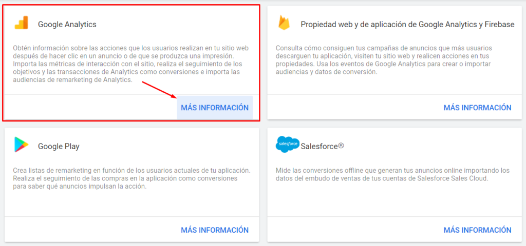 Vincular Google Ads con Google Analytics - Seleccionar producto