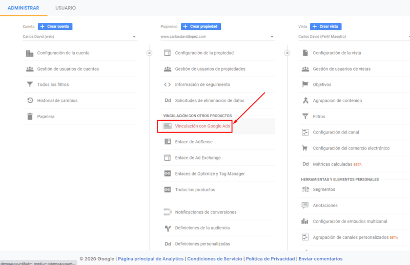 Vincular Google Ads con Google Analytics - Vinculación con Google Ads