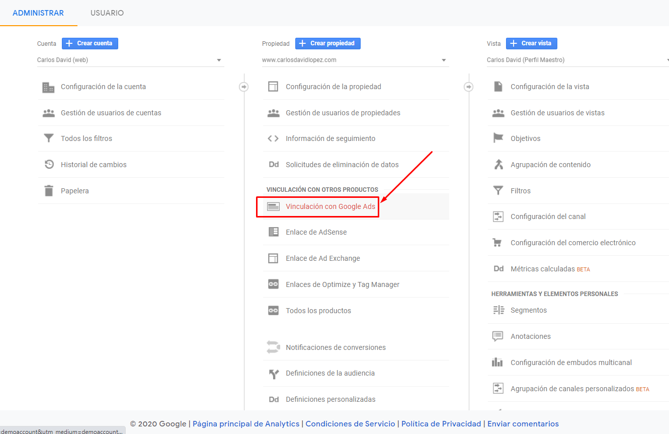 Cómo vincular Google Ads y Google Analytics - Vincular Google Ads con Google Analytics 2 Vincular Google Ads con Google Analytics - Vinculación con Google Ads
