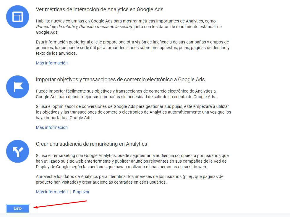 Vincular Google Ads con Google Analytics - Enlace Google Analytics