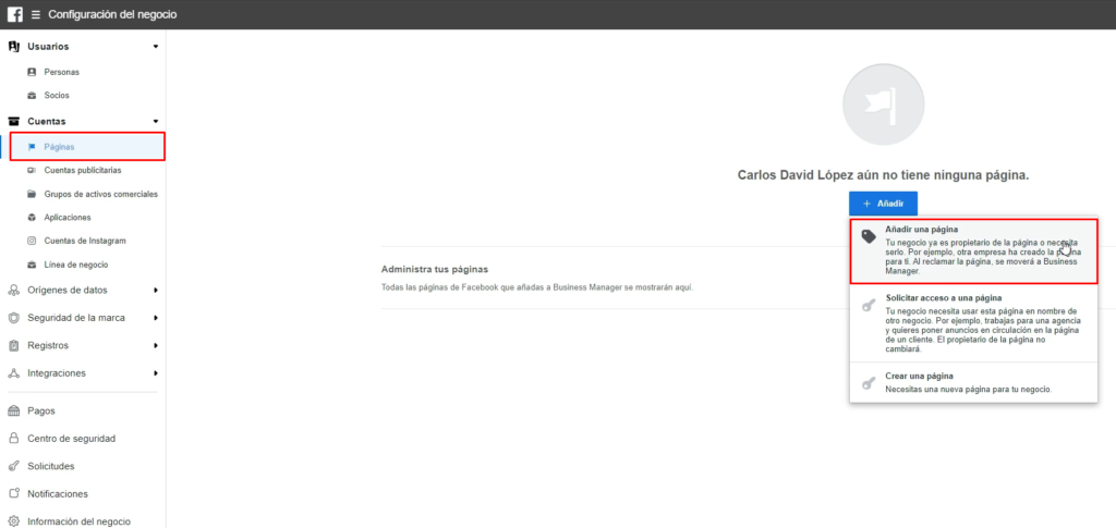 Paginas Facebook Business Manager