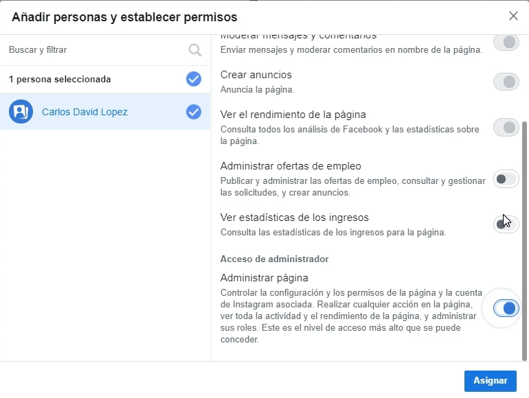 Dar permisos a personas a página de Facebook