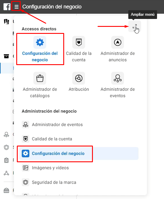 Configuracion del negocio Facebook Business Manager