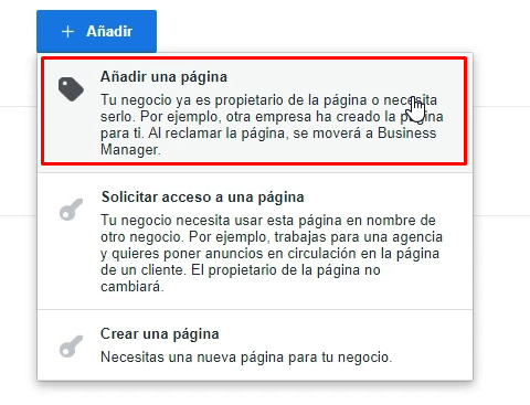 Añadir una página de Facebook