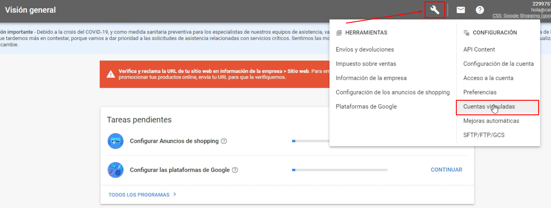 Cuentas vinculadas Google Merchant Center